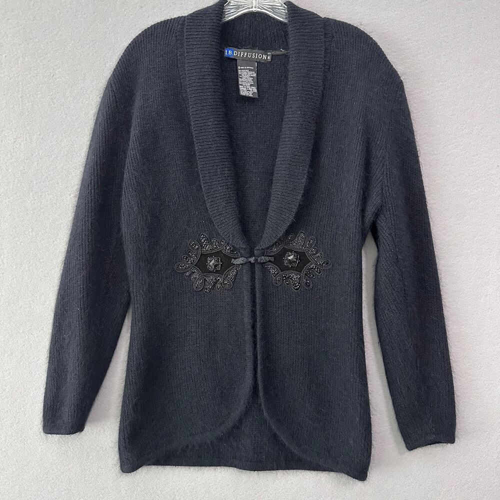 I.B. Diffusion Black Silk Angora Lambswool Cardigan Long Sleeve Sweater Size M
